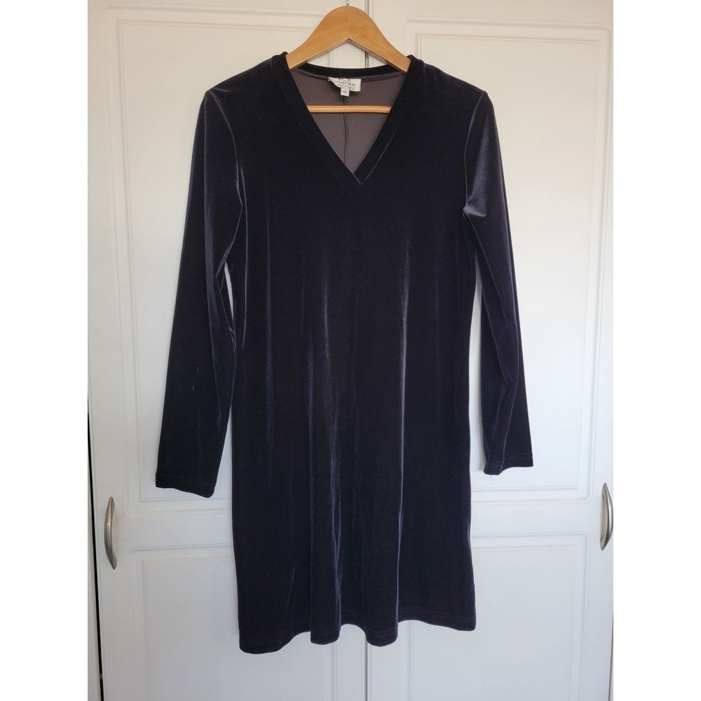 Vintage Velvet Mini Dress Womens 12 V Neck Long Sleeve Witchy Goth Dark Romantic